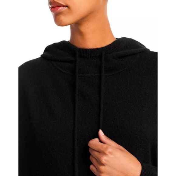 AQUA Black 100% Cashmere Drop Shoulder Hoodie Size Large NWT - Picture 2 of 9